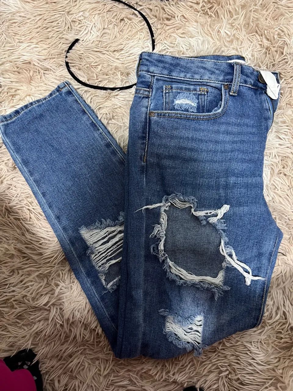Calça Jeans boyfriend Destroyed Azul Feminina