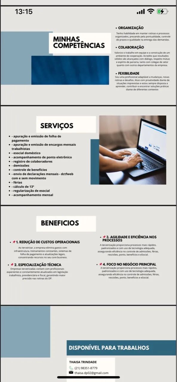 PRESTAÇÃO DE SERVIÇOS EM DEPARTAMENTO PESSOAL