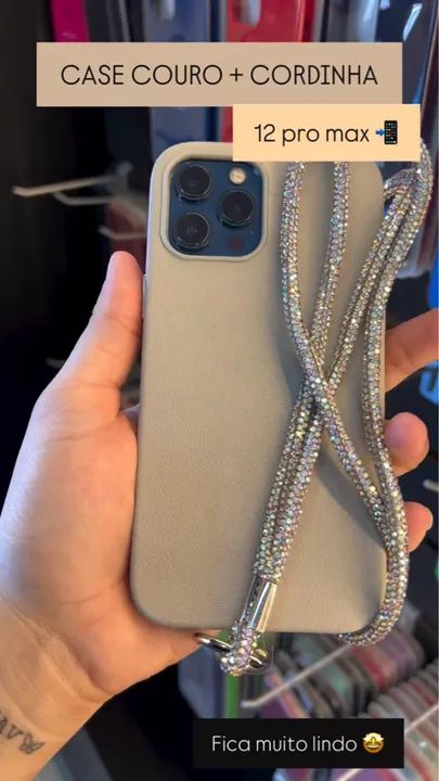 Case de Couro com Cordinha para iPhone 12 Pro Max