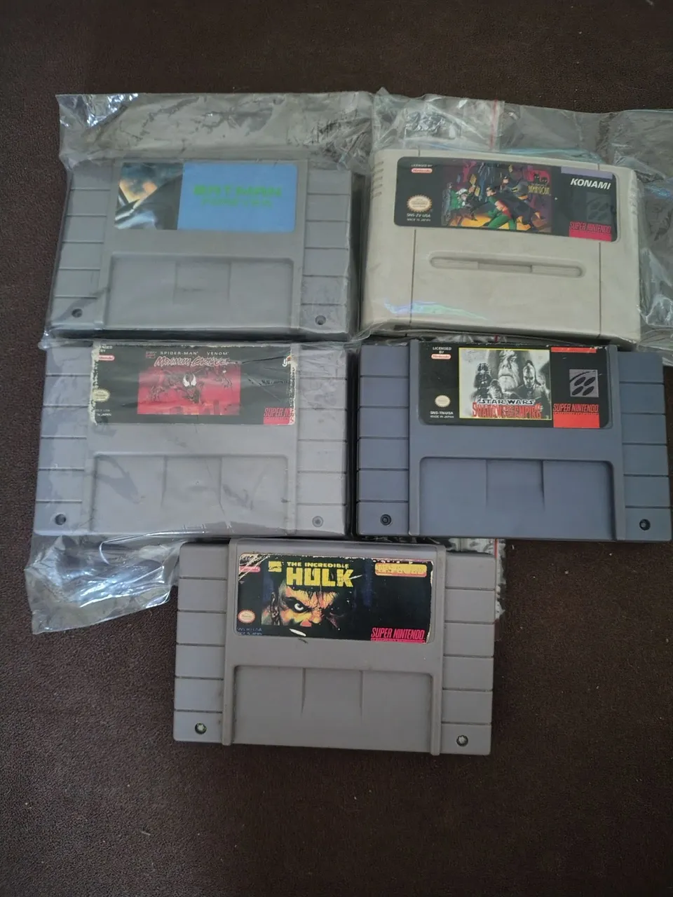 Lote de 5 Jogos Super Nintendo - Marvel, Star Wars, Hulk, etc.