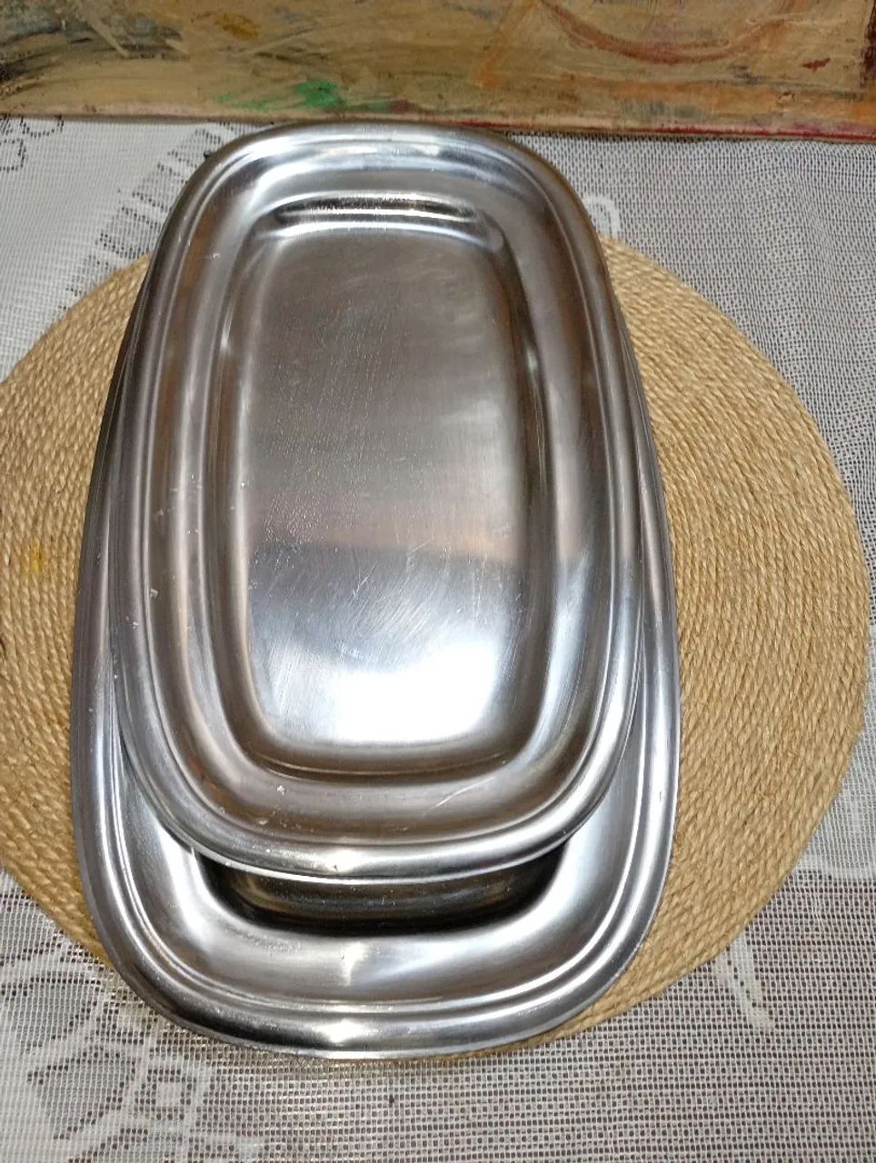 Conjunto 2 bandejas aço inox inoxidável 