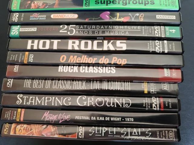 Pacote com 10 dvd's de rock e pop em estado de novos