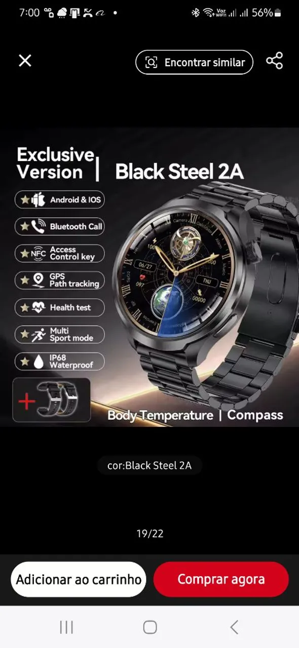 Smartwatch Black Steel 2A - Versão Exclusiva