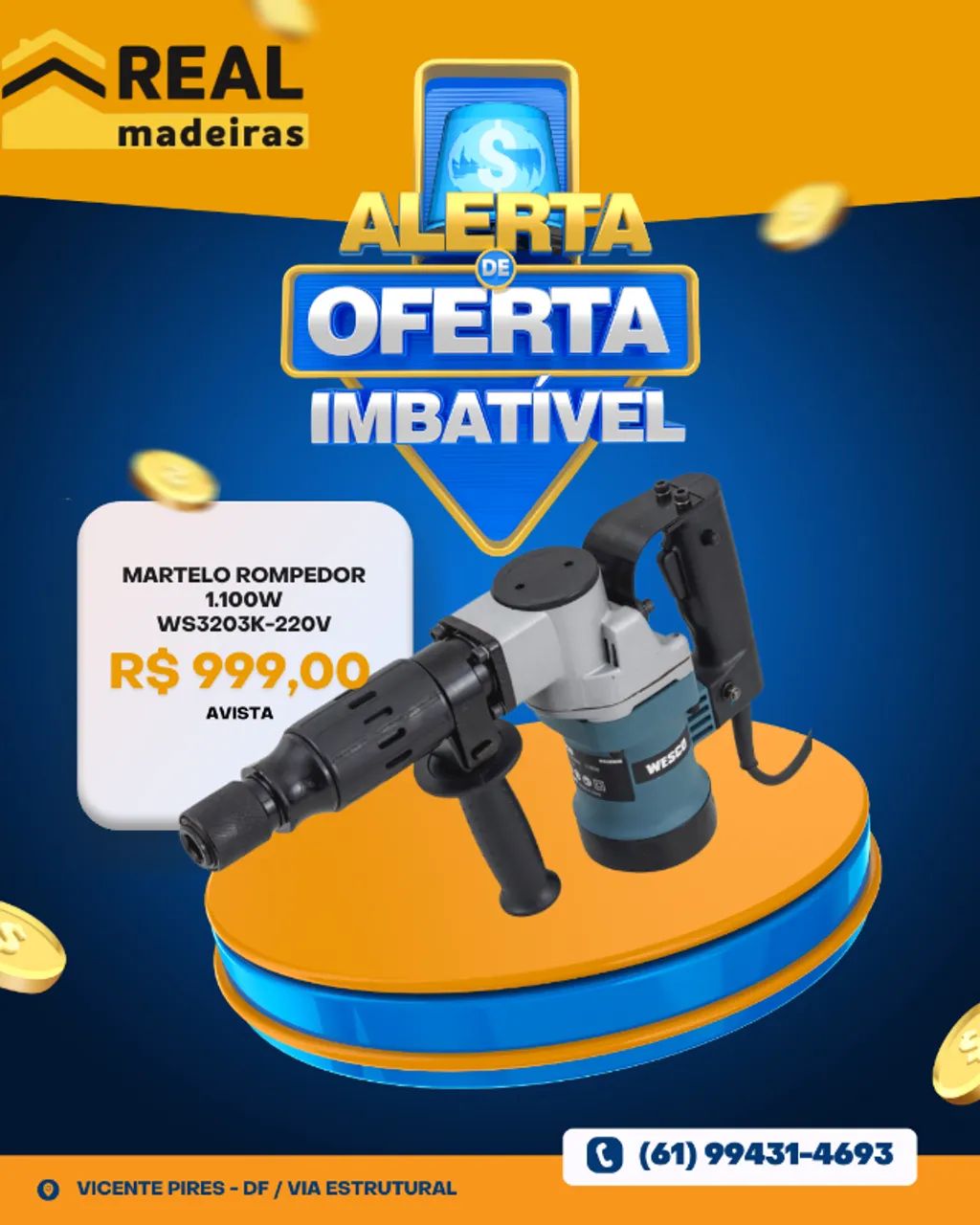 Martelo Rompedor WESCO - 1.100W WS3203K-220V