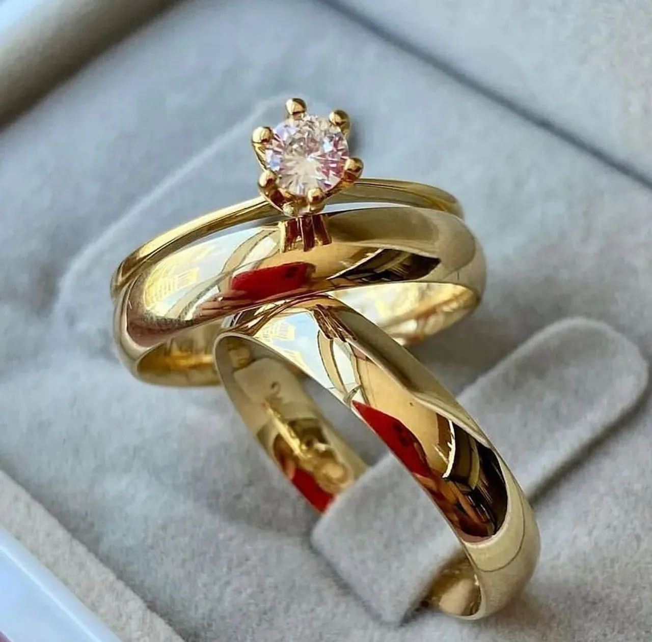 KIT TRIO DE ALIANÇAS NOIVADO E CASAMENTO  - Foto 4