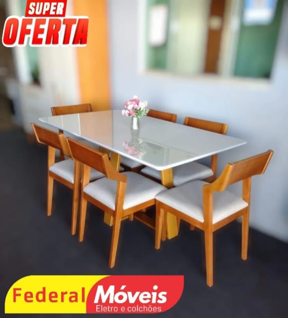 Conjunto de Mesa com 6 Cadeiras 1,60x80cm - Novo,Espaçoso e Elegante! - Foto 2