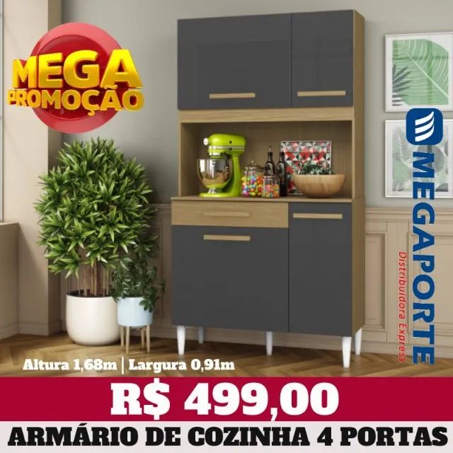 Armário de Cozinha Kit 4 Portas 1 Gaveta (Novo) Entrega Grátis! - Foto 2