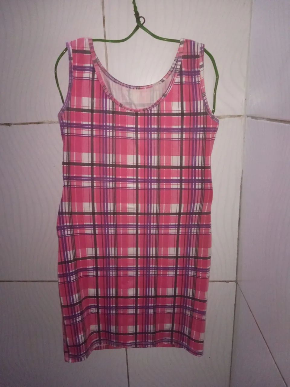 Vestido Regata Xadrez Rosa Feminino M 