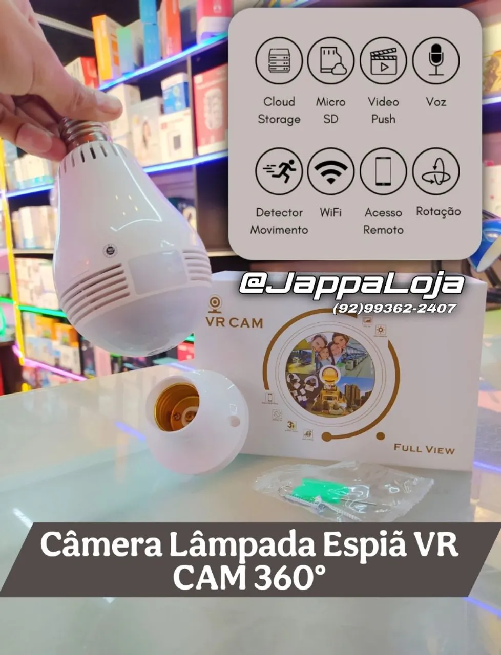 Câmera Lâmpada Espiã VR Cam 360° - Segurança e Monitoramento