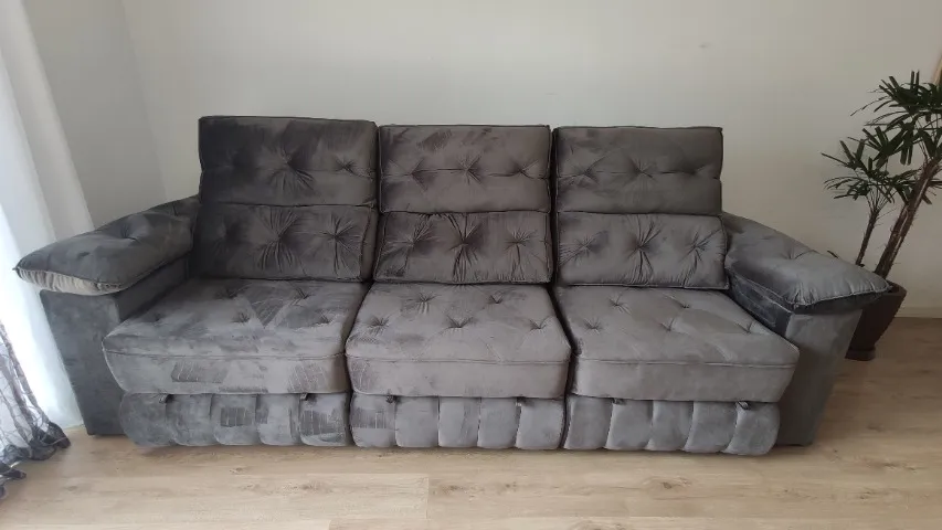 SOFA RETRÁTIL E RECLINÁVEL - 2,90 MT - 3 MOD - CINZA ESCURO - SEMINOVO