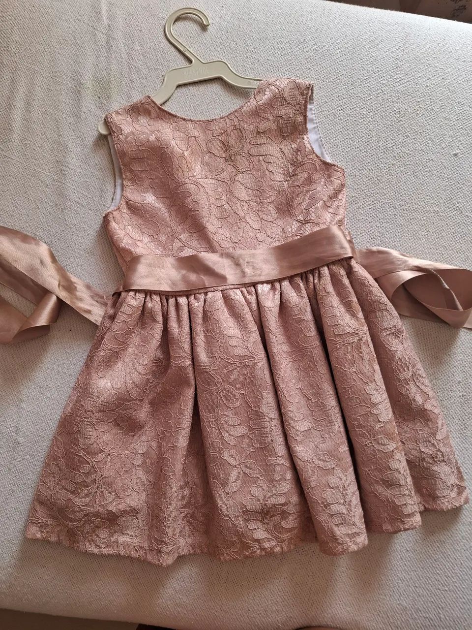 Vestido Rosa Chá/Nude (Renda e Laço em Cetim)