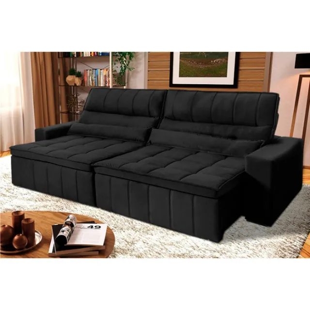 Sofá Retrátil Reclinável Supremo Suede Velut Na Cor Preta