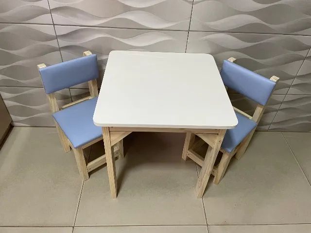 Mesa mdf baú, com cadeiras estofadas, azul claro - Foto 4