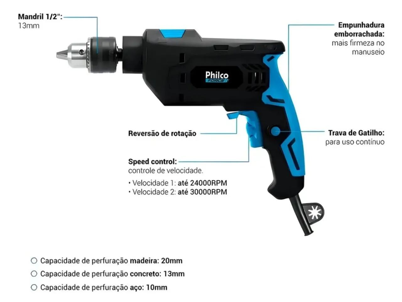 Furadeira Profissional 850W-220V 100% Rolamentada mandril grande 13mm - Foto 5