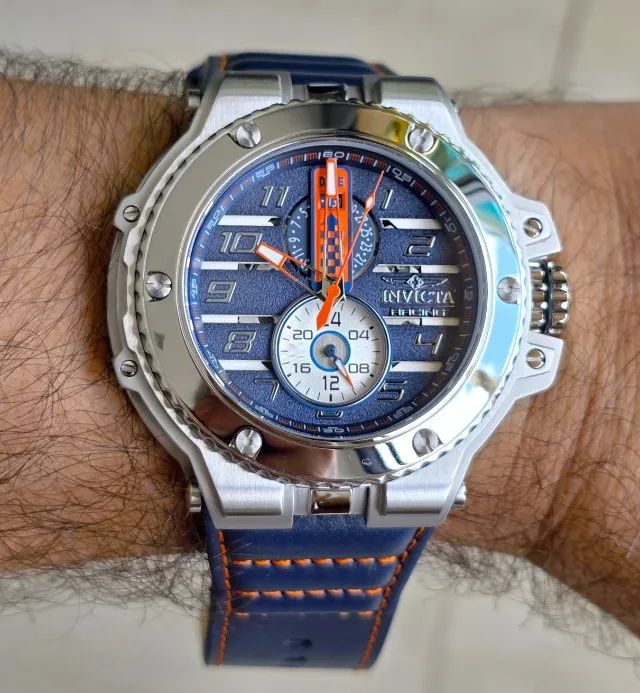 Relógio Invicta 47378 Racing Downforce Azul, prata e laranja zerado!