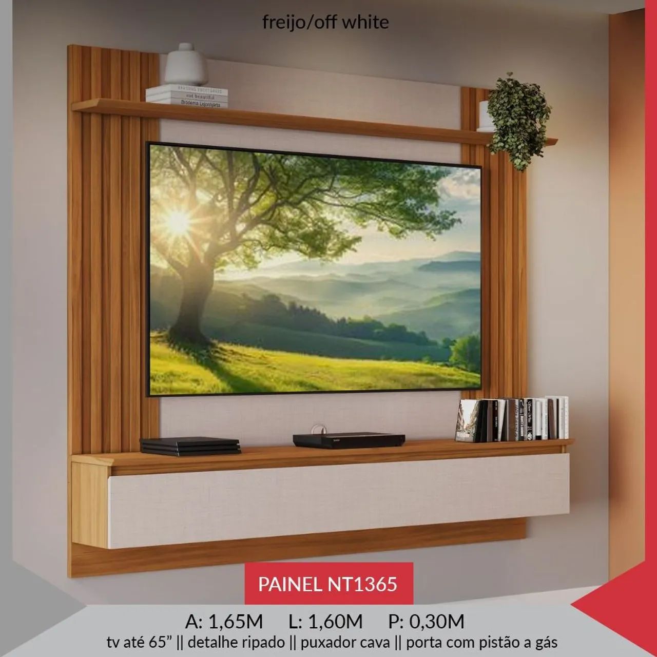 Painel para TV Freijó/Off White 1,65m x 1,60m