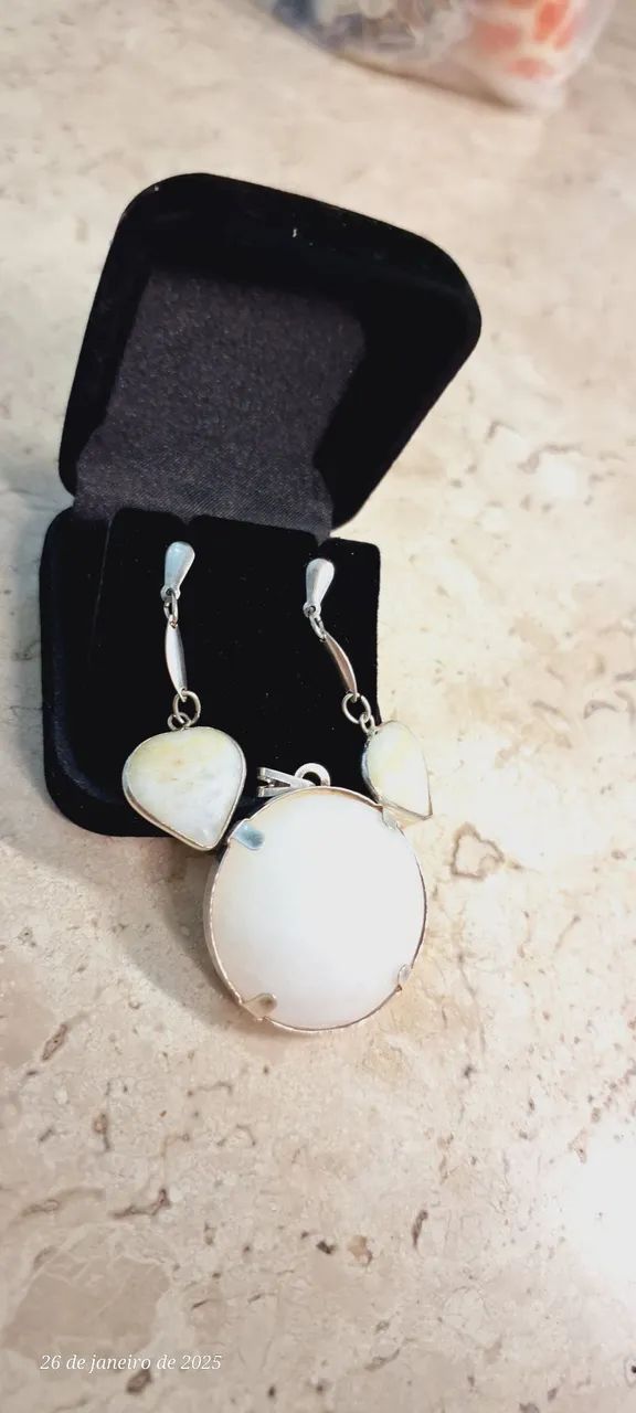 Pingente + brincos quartzo branco natural - Foto 2