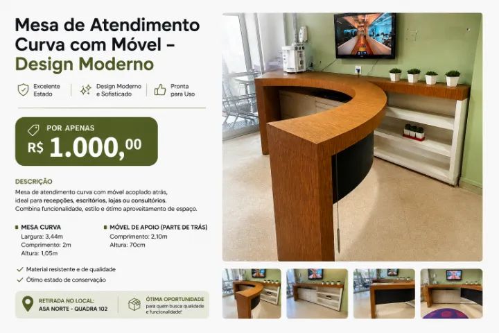 Mesa Curva com Móvel de Apoio - Excelente Estado - Foto 2