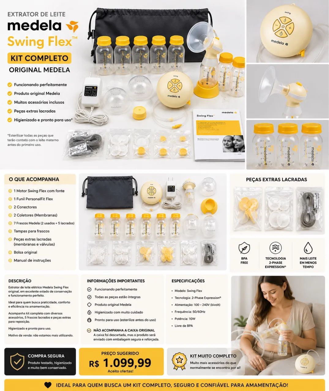 Extrator de Leite Medela Swin Flex Original + Kit Completo - Foto 4