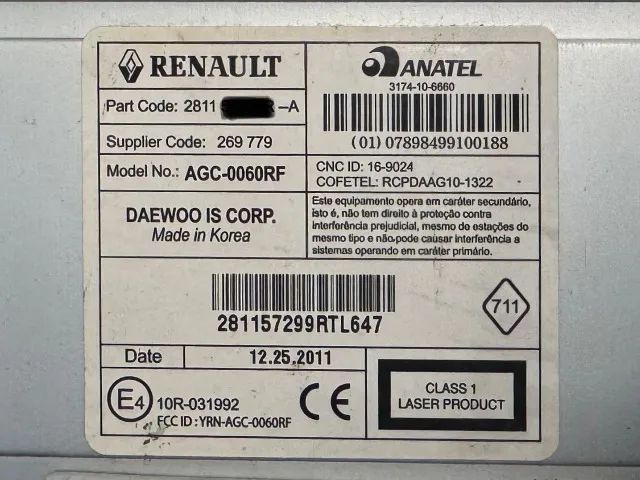 Rádio som USB CD Player Bluetooth Renault Original AGC0060RF 2011 a 2014 Sandero / Duster  - Foto 4