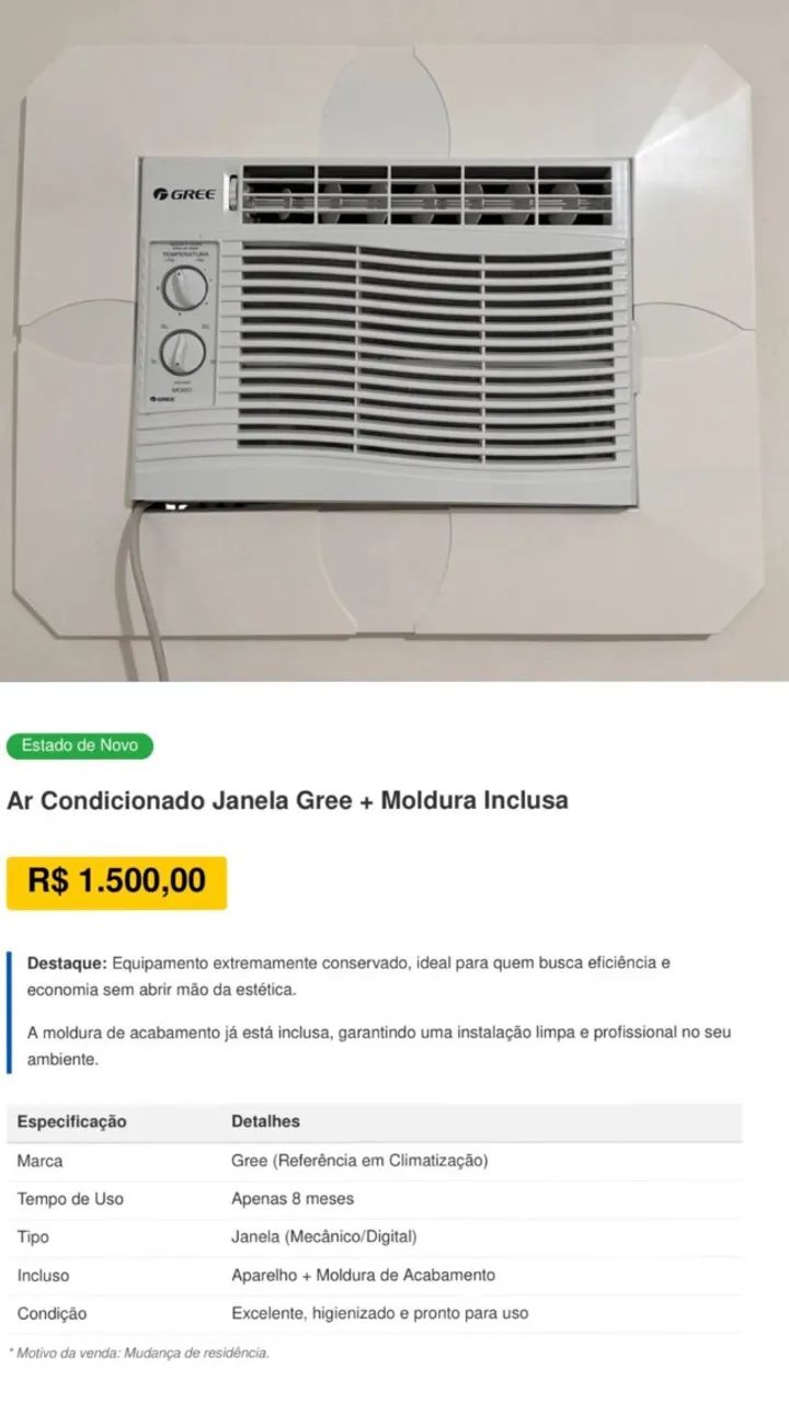 Ar Condicionado de Janela + moldura
