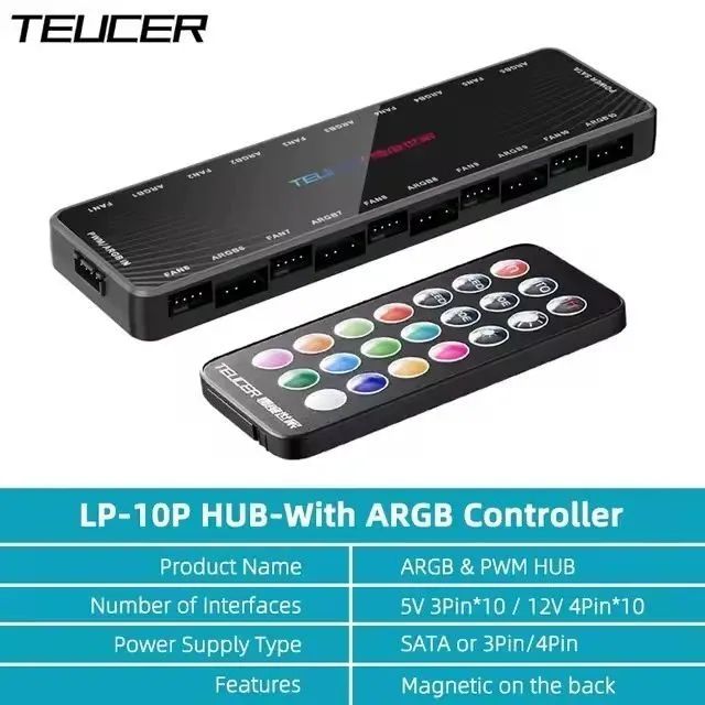 Controladora Teucer Argb Para 10 Fans Com Controle 5v - Foto 3