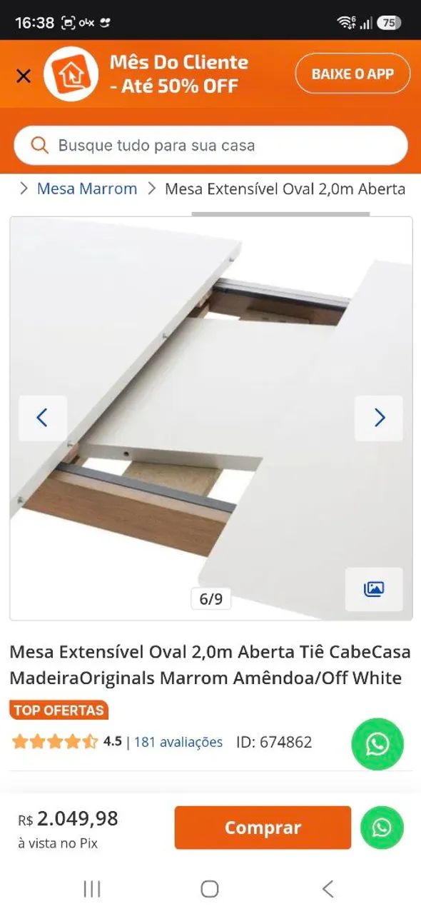 Mesa Tie extensivel Cabecasa MadeiraMadeira  - Foto 2