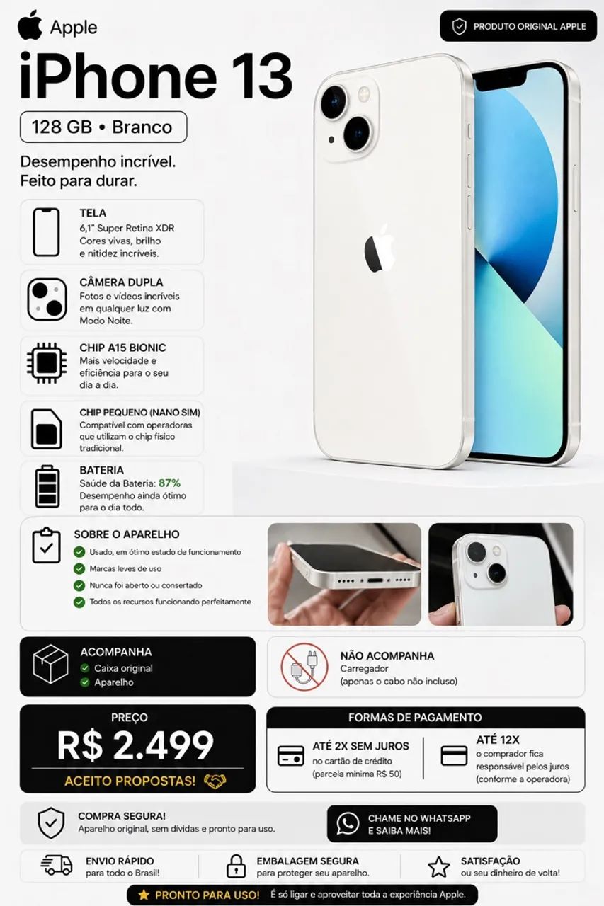 iPhone 13 128 branco estelar