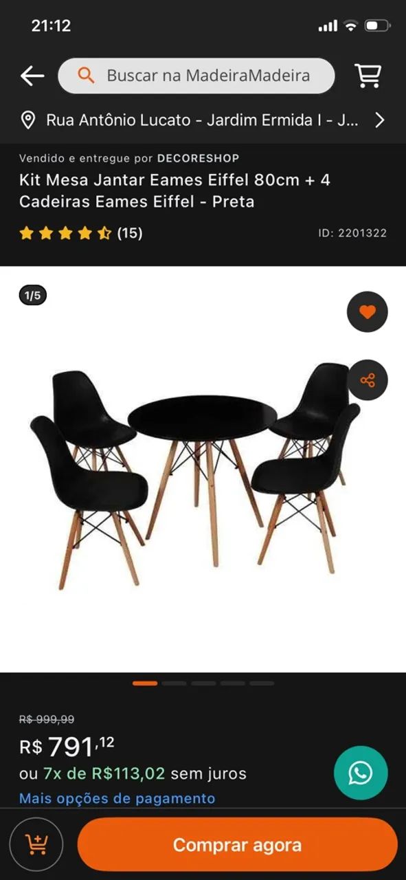 Mesa jantar Eames Eiffel 80cm + 4 cadeiras  - Foto 2