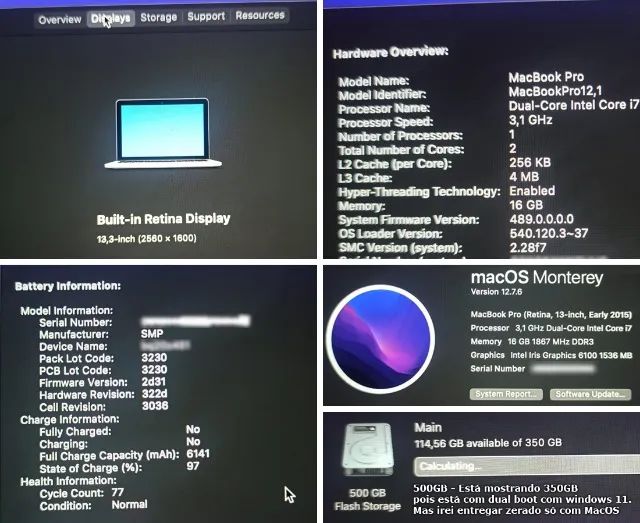 MacBook Pro 13" (2015) - i7 / 16gb RAM / 500gb SSD