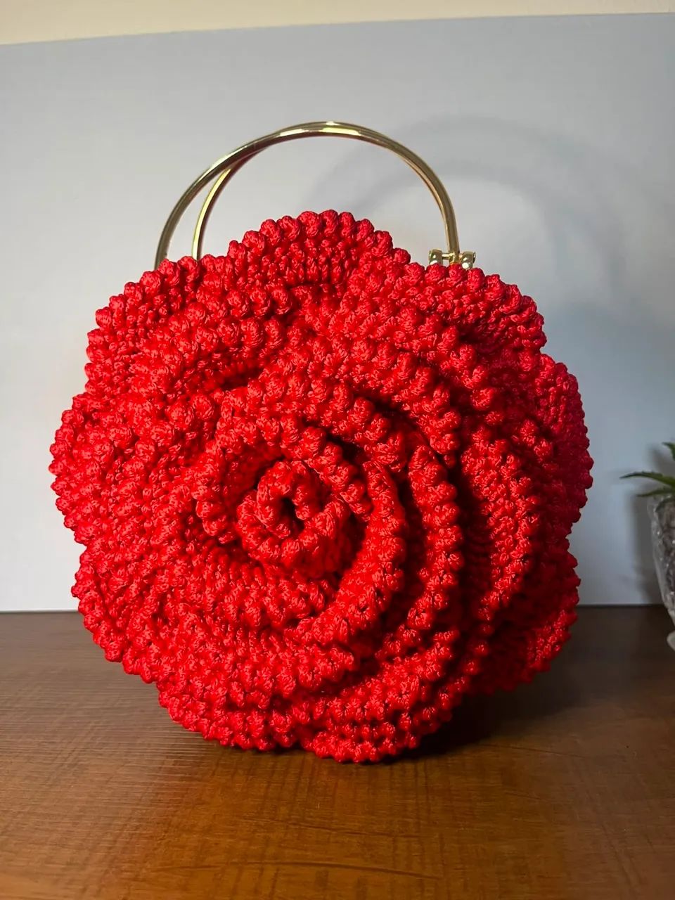Bolsa Crochê Flor, Vermelha.