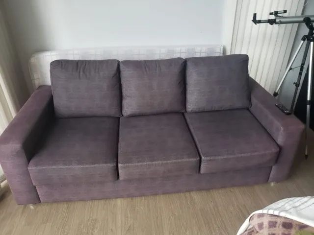 Sofá retratil 3 lugares, poltrona e Puff Cinza