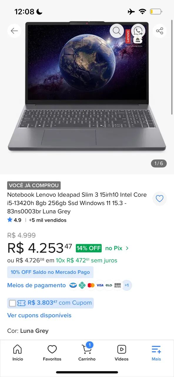 NOTEBOOK LENOVO i5 - 13 GERAÇÃO  - Foto 3