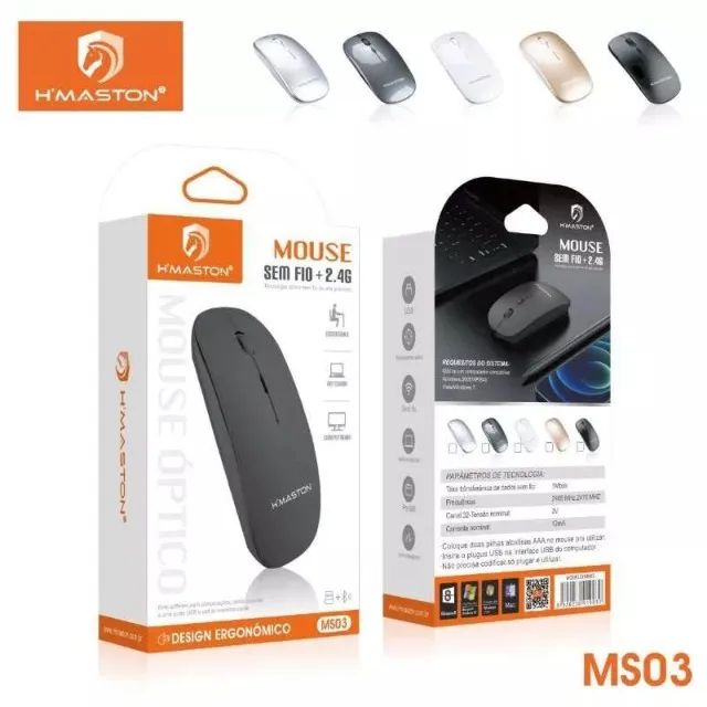 Mouse Preto Sem Fio H'maston Ms03 Óptico 2.4ghz Ergonômico Pc Note - Foto 2