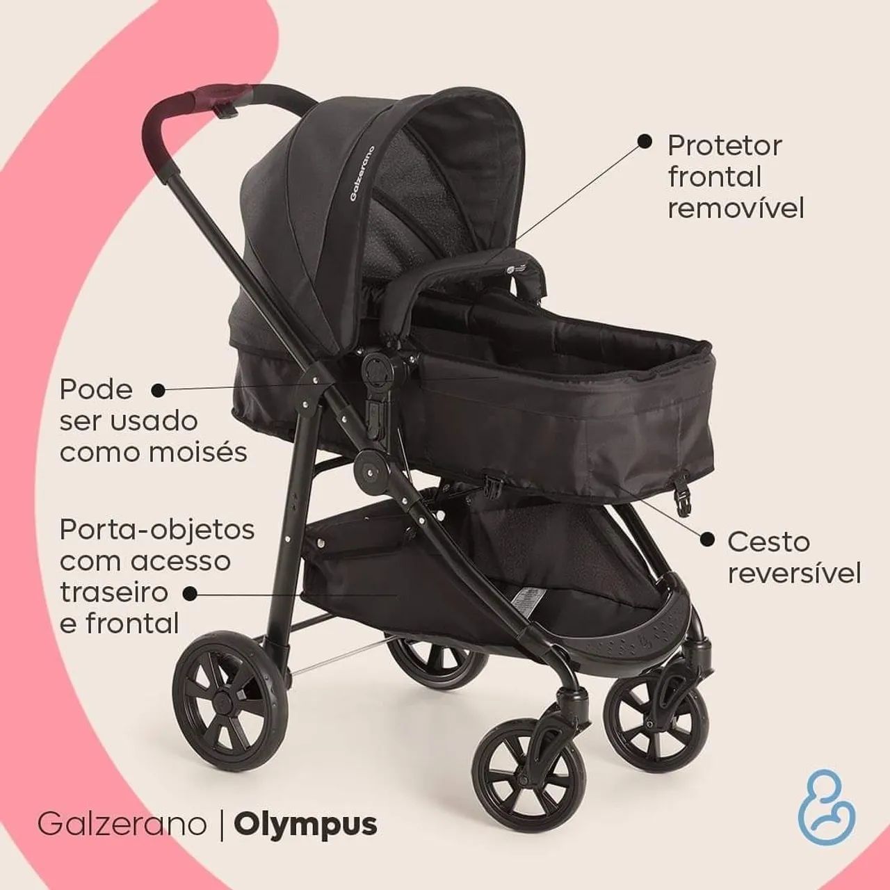 Carrinho de bebê berço Moisés + bebê conforto e adaptadores novos - Foto 4