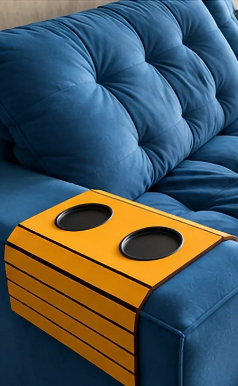 Sofá Retrátil e Reclinável Azul com Porta-Copos - Superconfortável! - Foto 3