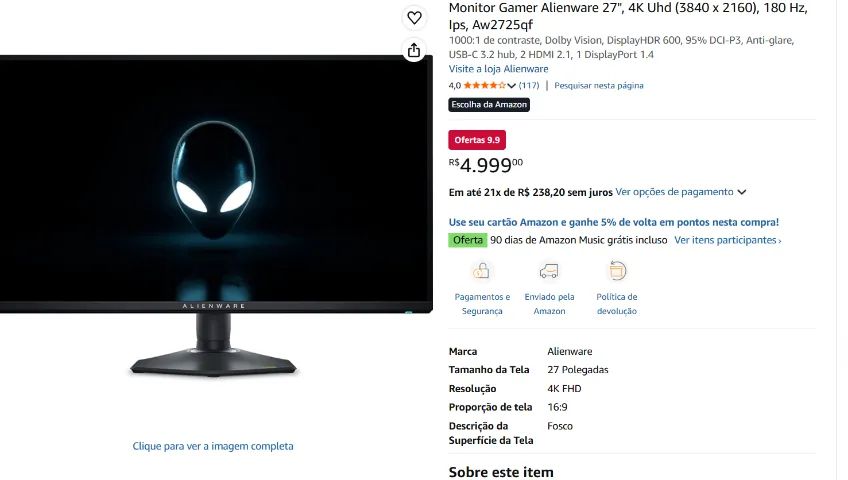 Monitor Alienware AW2725QF Dual Resolution - Foto 5