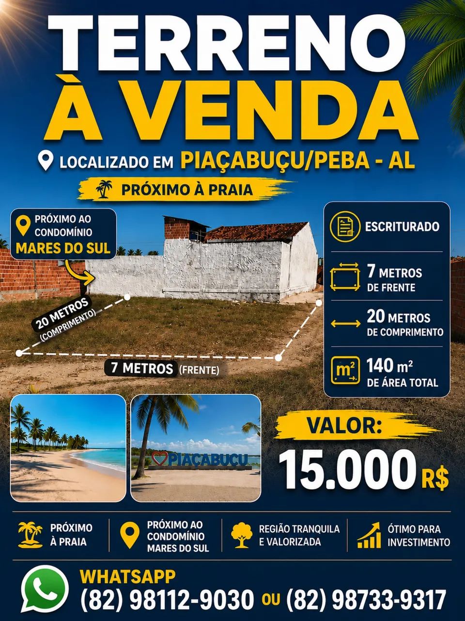 Terreno em piaçabuçu/PEBA-AL próximo à praia 