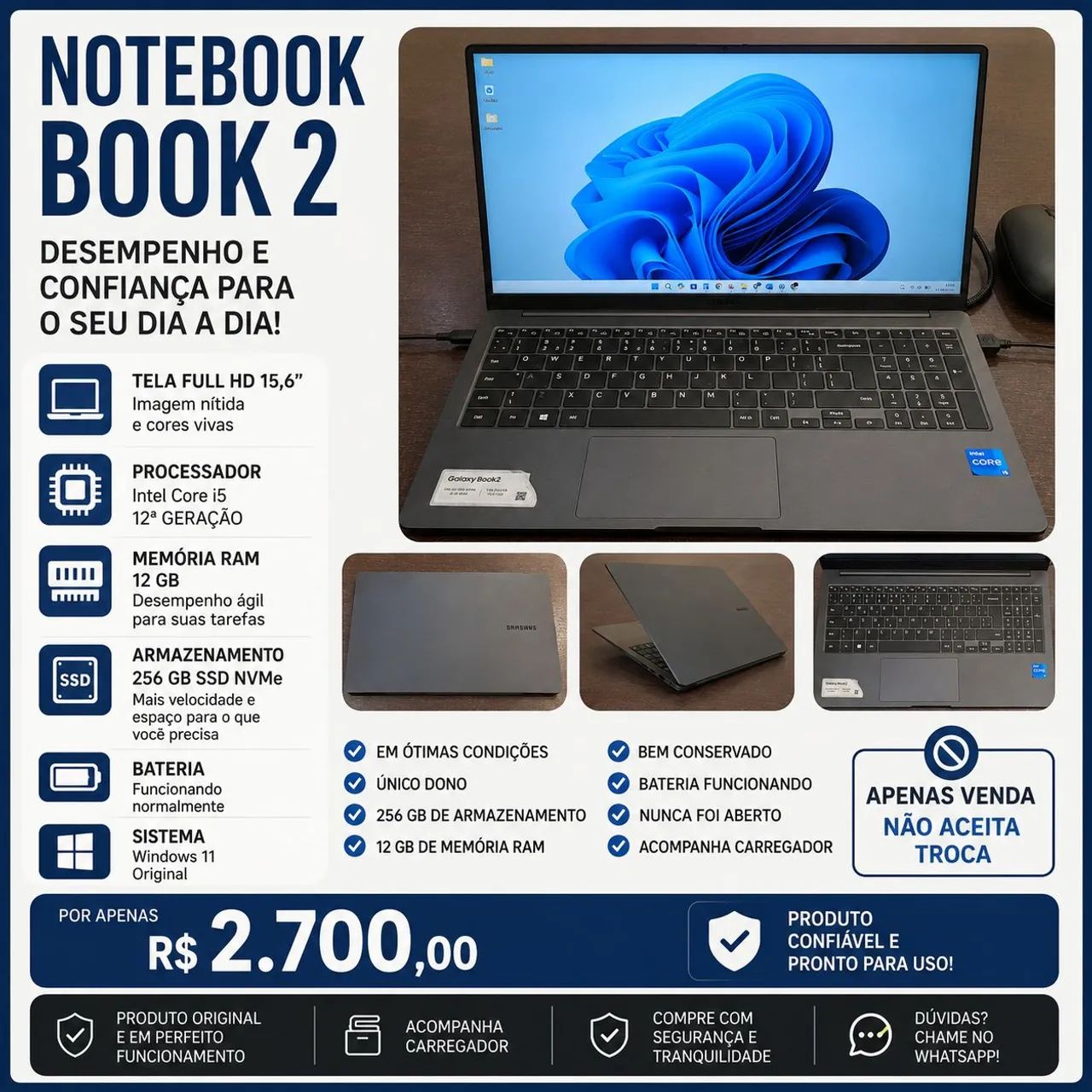 Notebook samsung book 2, 256 Gb, 12 gb Ram. Perfeito estado