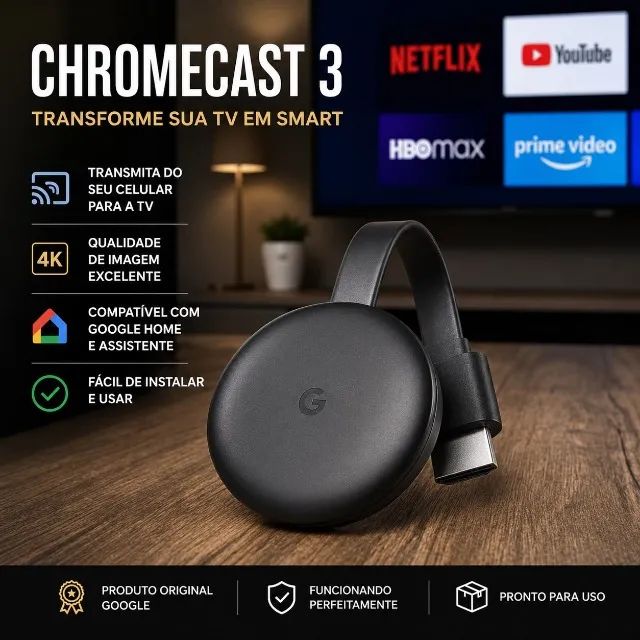 Google Chromecast 3ª geração, FULL HD - Original , Impecável e Funcionando Perfeitamente 