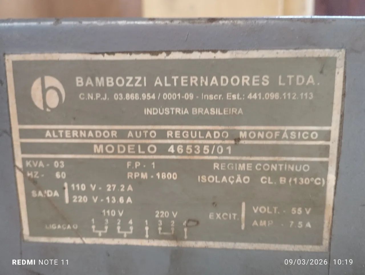 GERADOR ALTERNADOR BAMBOZZI 110/220VOLTS - Foto 2
