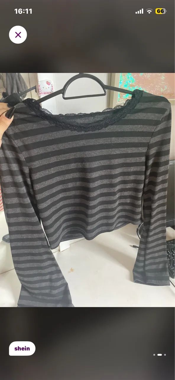 Blusinha Manga Longa Listrada Escura - Foto 2