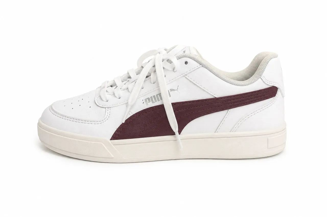 Tênis Puma Branco Com Detalhes Em Vinho, Original.