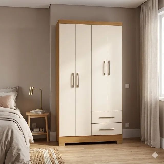 Roupeiro maya 3 portas 2 gavetas noc e perola