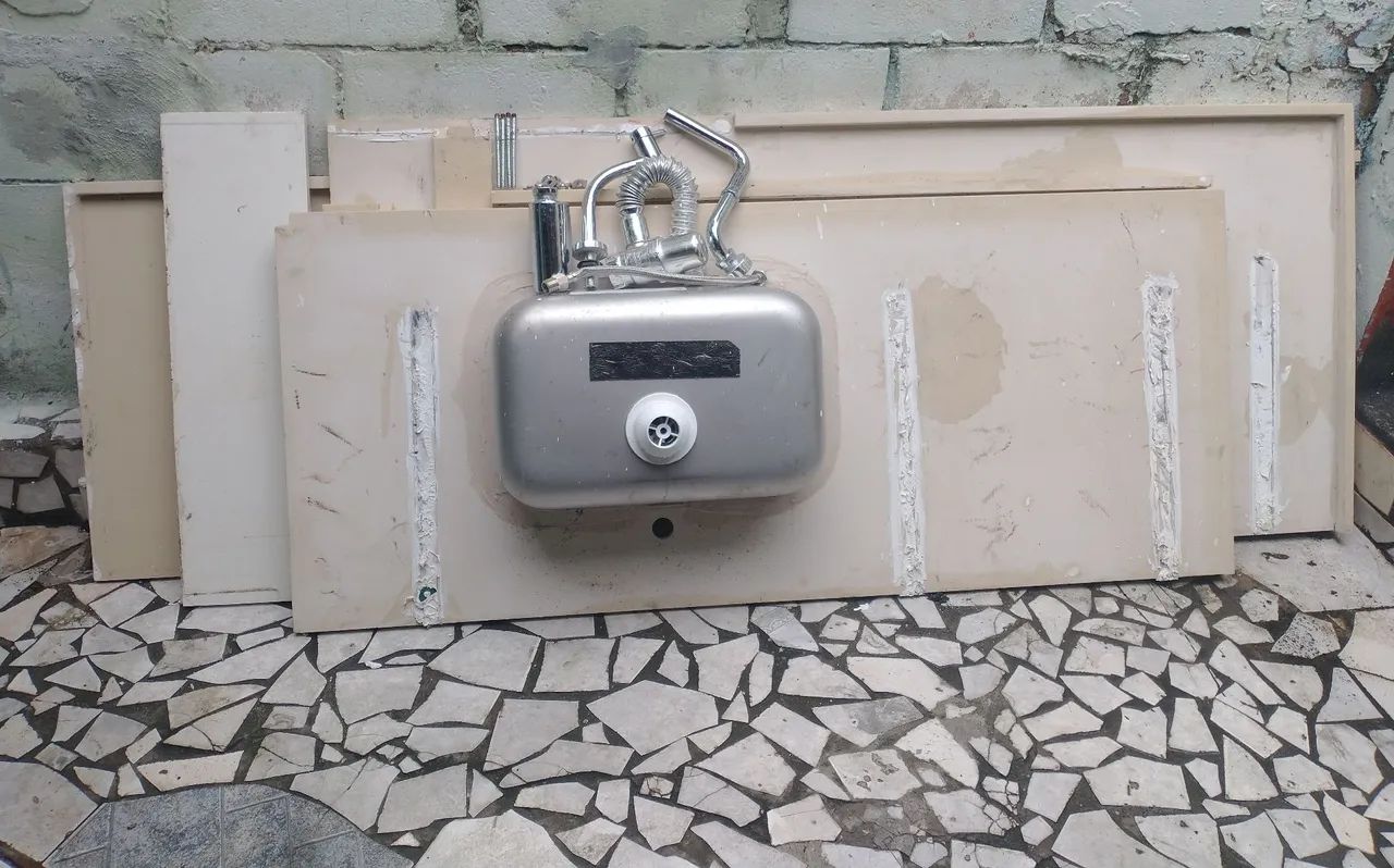 Pia Completa Bancada + Faixas Tudo Em Granito Quartzito Na cor Beje Completo Com 19 Itens - Foto 5