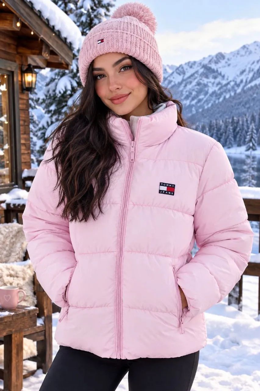 Jaqueta puffer Tommy Jeans rosa