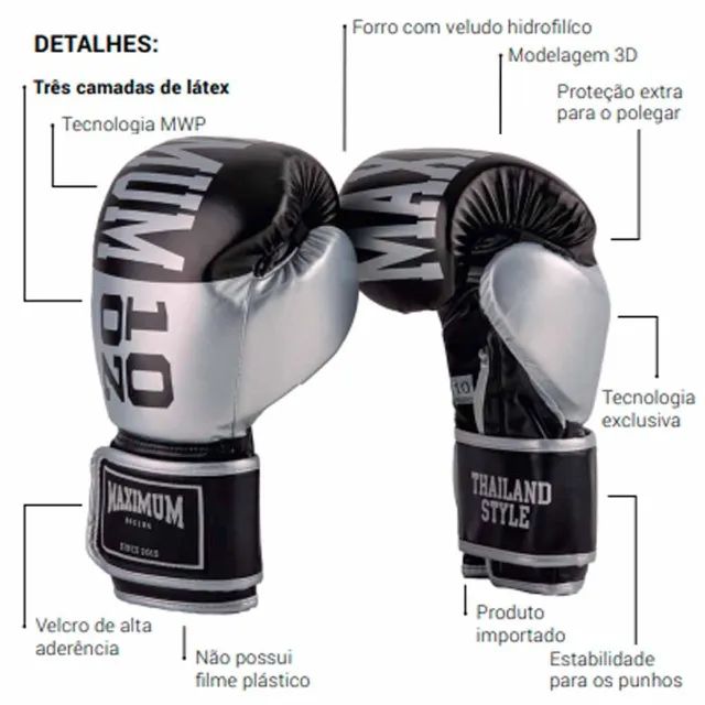 Par de Luva OZ Boxe Muay Thai KickBoxing Maximum  - Foto 4