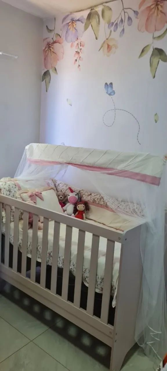  Lindo Berço rose+kit berço+colchão novo+cadeira de descanso+Almofada de amamentacao 