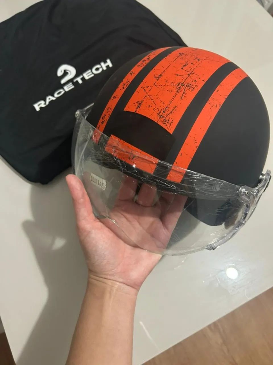 Capacete Kraft Plus Vintage Historic 66 Preto Fosco e Laranja - Novo - Foto 3