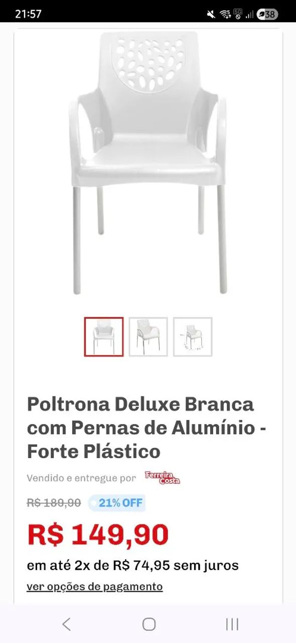 5 cadeiras Plásticas Deluxe - Foto 3